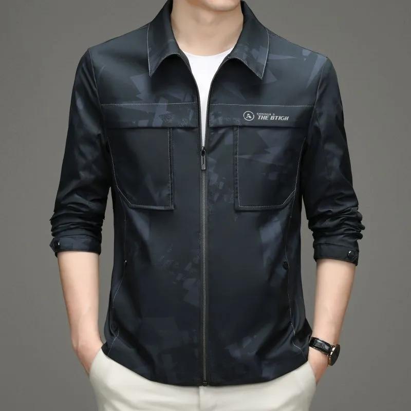재킷 브랜드 고급 봄 남성 패션 지퍼 옷깃 블루 컬러 캐주얼 비즈니스 코트 한국 남성 의류, 2023
